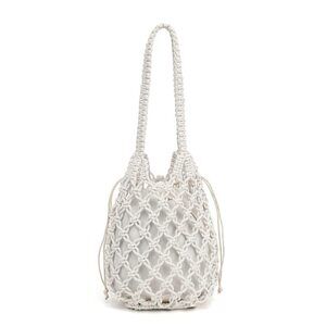 8754 Summer Crochet Purses , Boho Woven Bags Handbags for Beach UseWhite